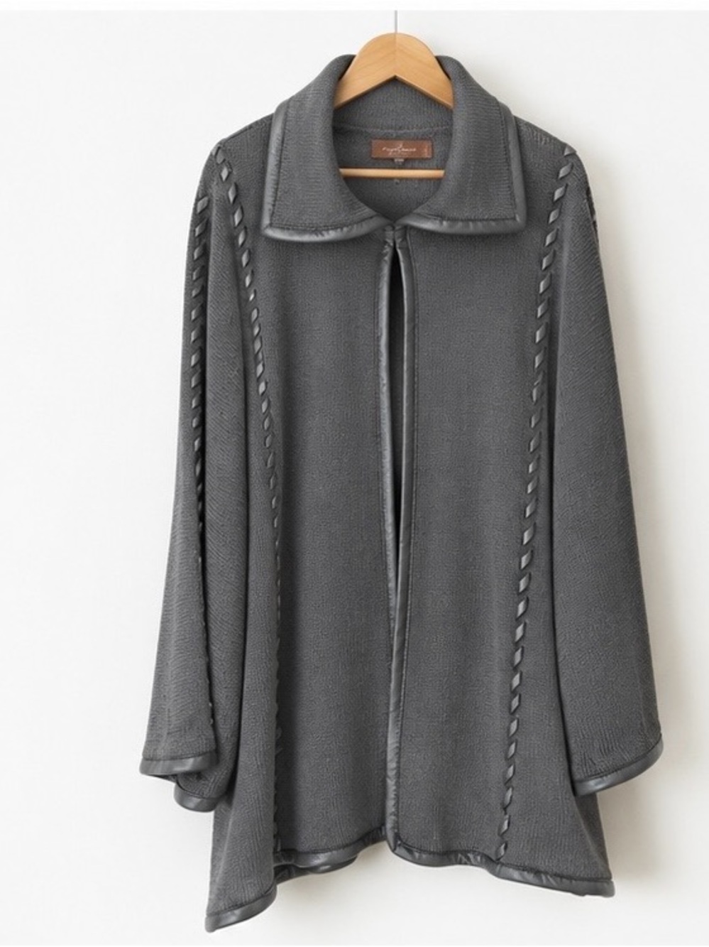 NWT Patricia Nash Charcoal Gray Knit Cape Sweater Poncho Whipstitch Trim XL/1XL